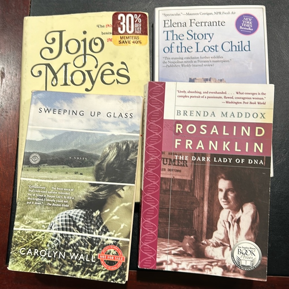 Lot of 4 adult reading books, Rosalind Franklin, Sweeping Up Glass & more